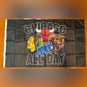 Chicago Sports All Day Teams Bears Cubs Bulls Blackhawks Flag Banner 3 X 5 Feet